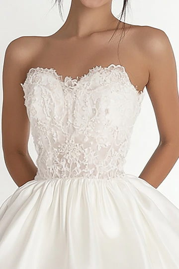 Strapless White Graduation Dress with Appliques